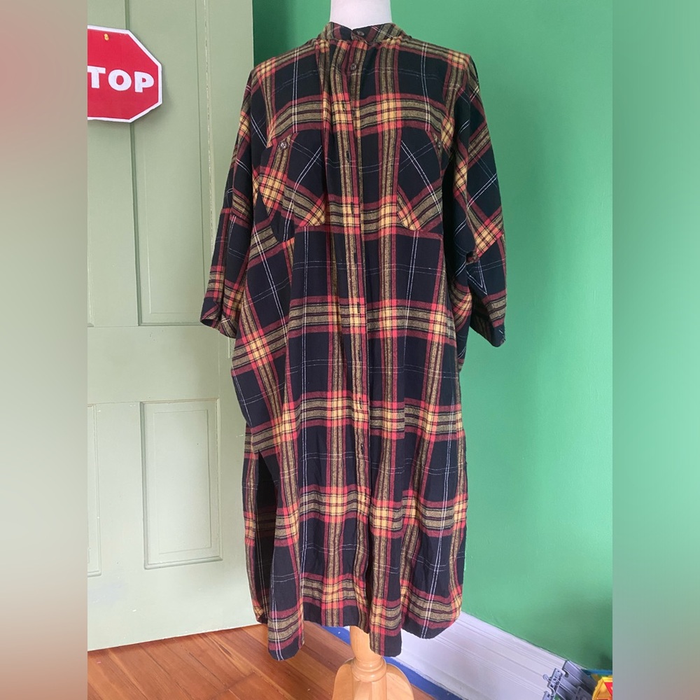 Ivy Jane Black and Red Plaid Long Shirt Dress onesize 100% cotton oversized